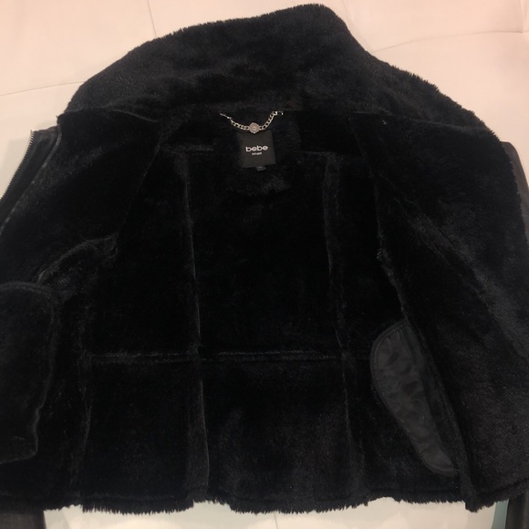 Bebe black faux leather faux fur lined jacket - Picture 4 of 8